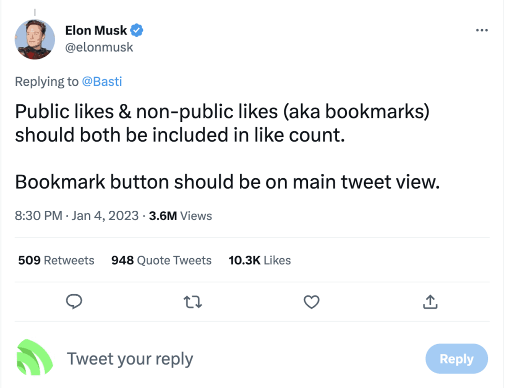 Elon Musk on Twitter Bookmarks