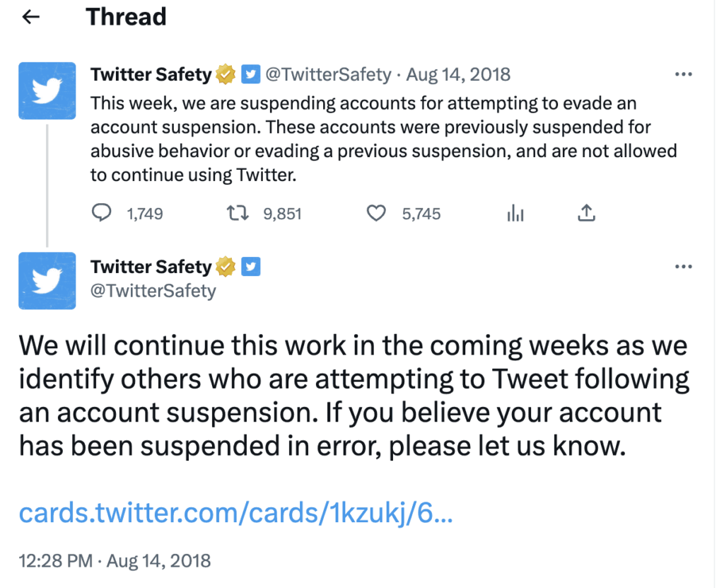 Twitter ban evasion suspension