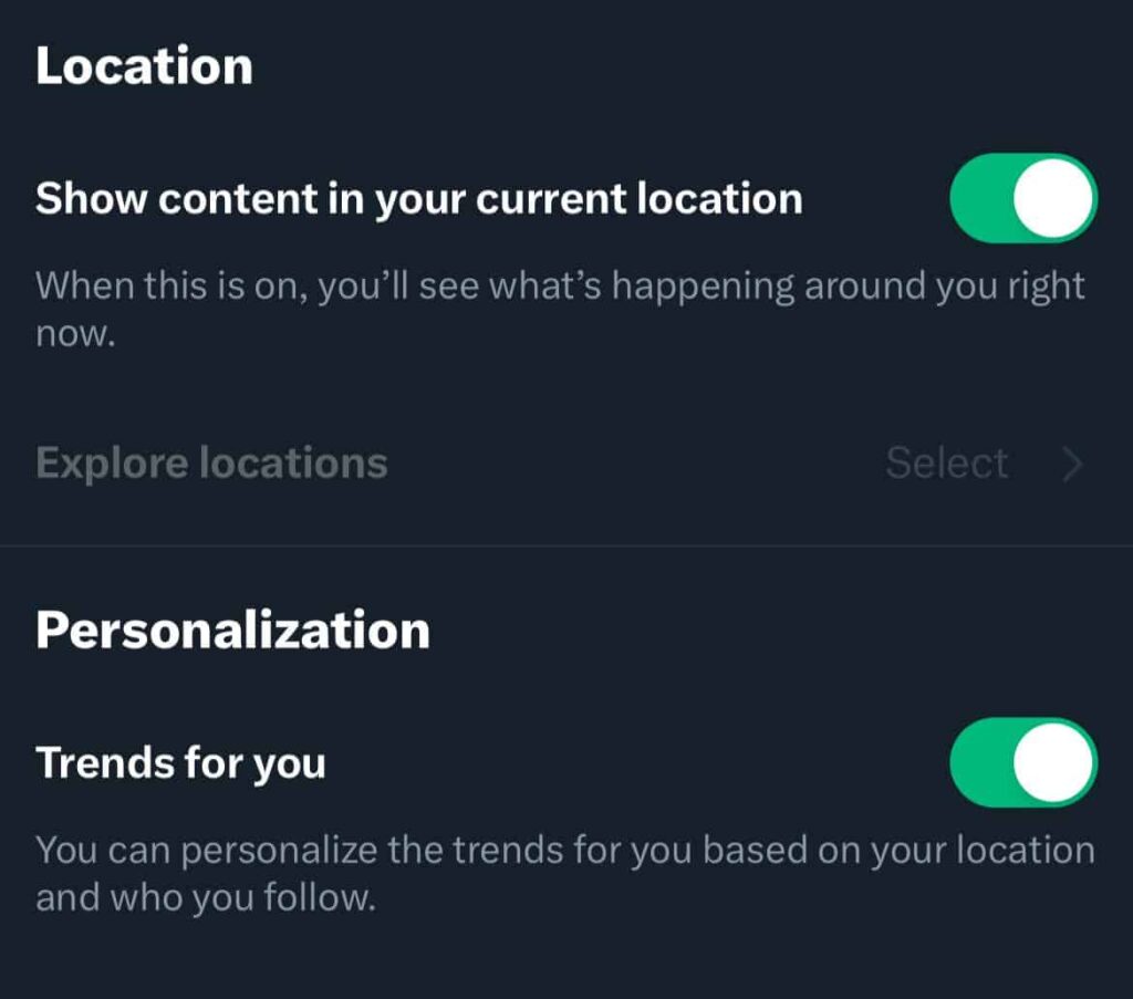 Twitter personalization screen