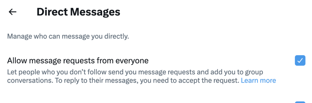 allow message requests on twitter