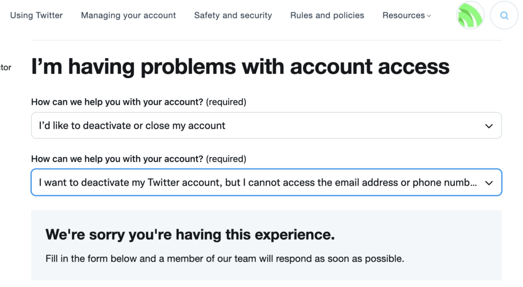 having problems with twitter account access