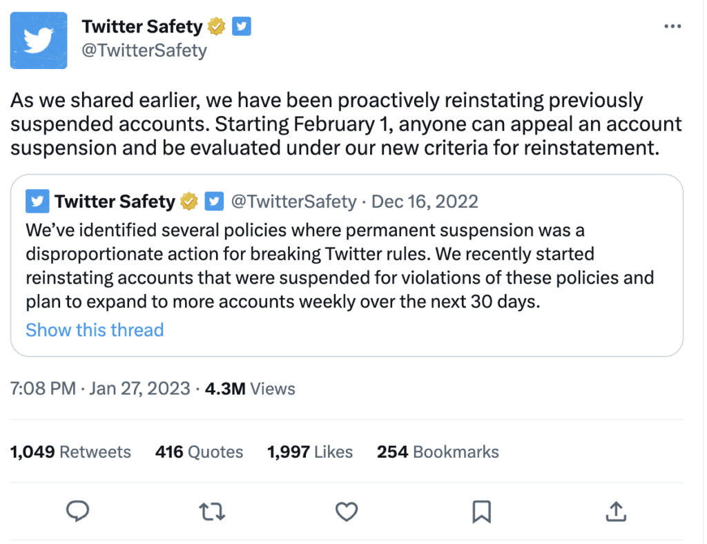 new twitter suspension appeal policy 2023