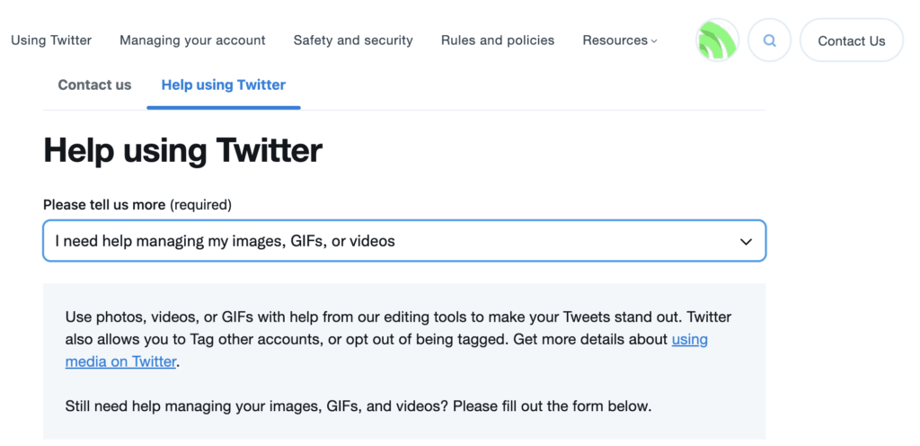twitter gifs not working contact support