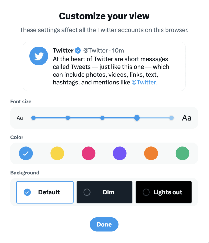 changing twitter font size on twitter web version