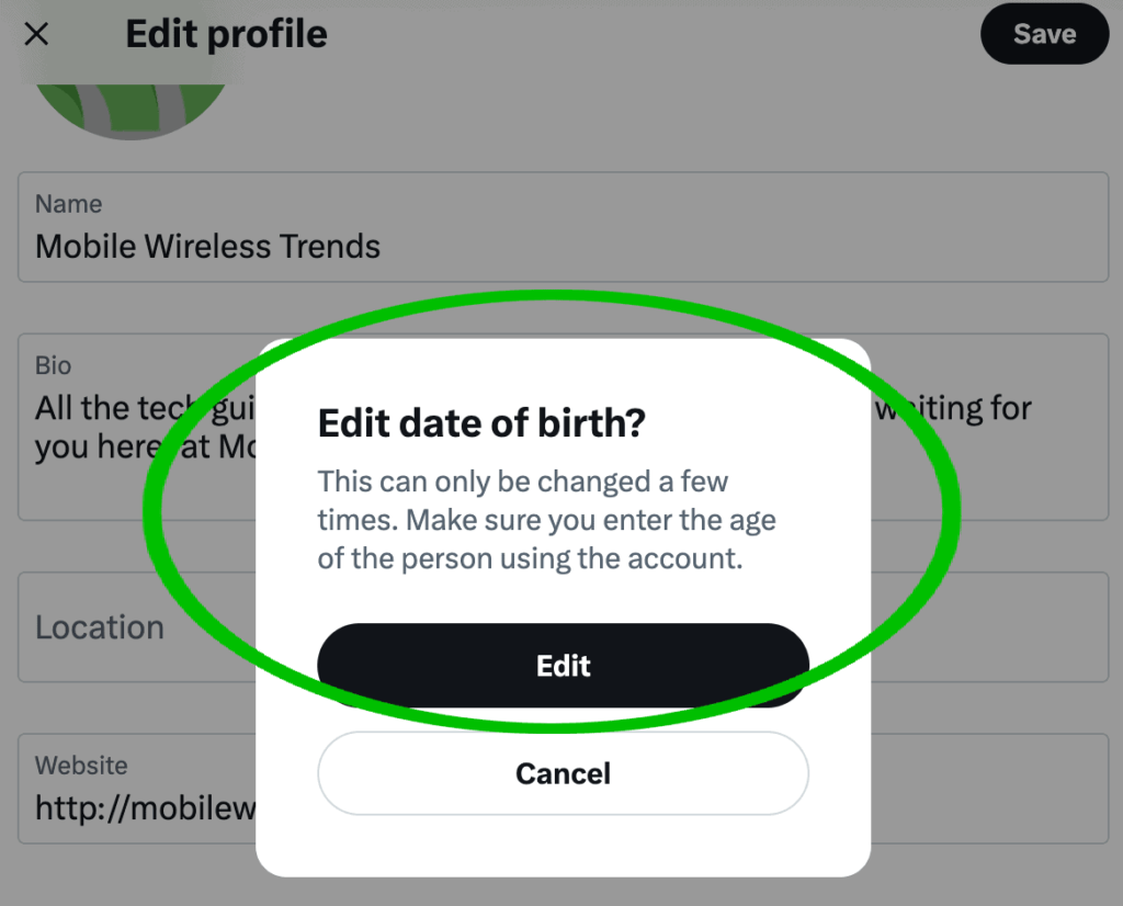 edit twitter birthday warning message