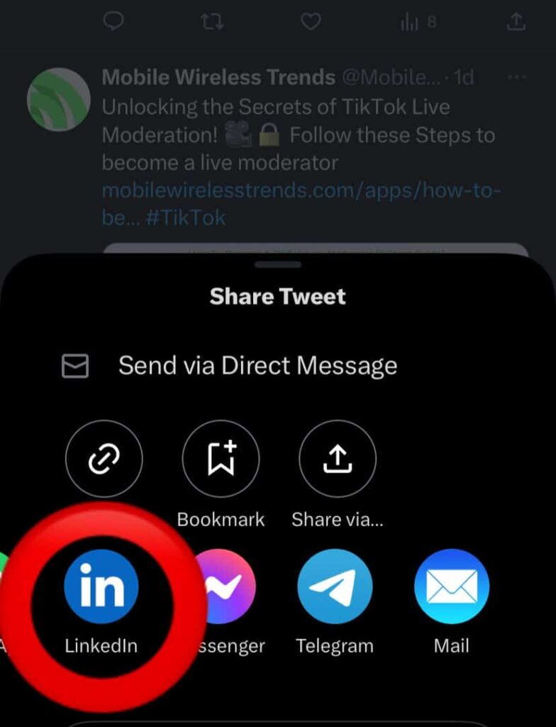 sharing tweet to linkedin twitter mobile app