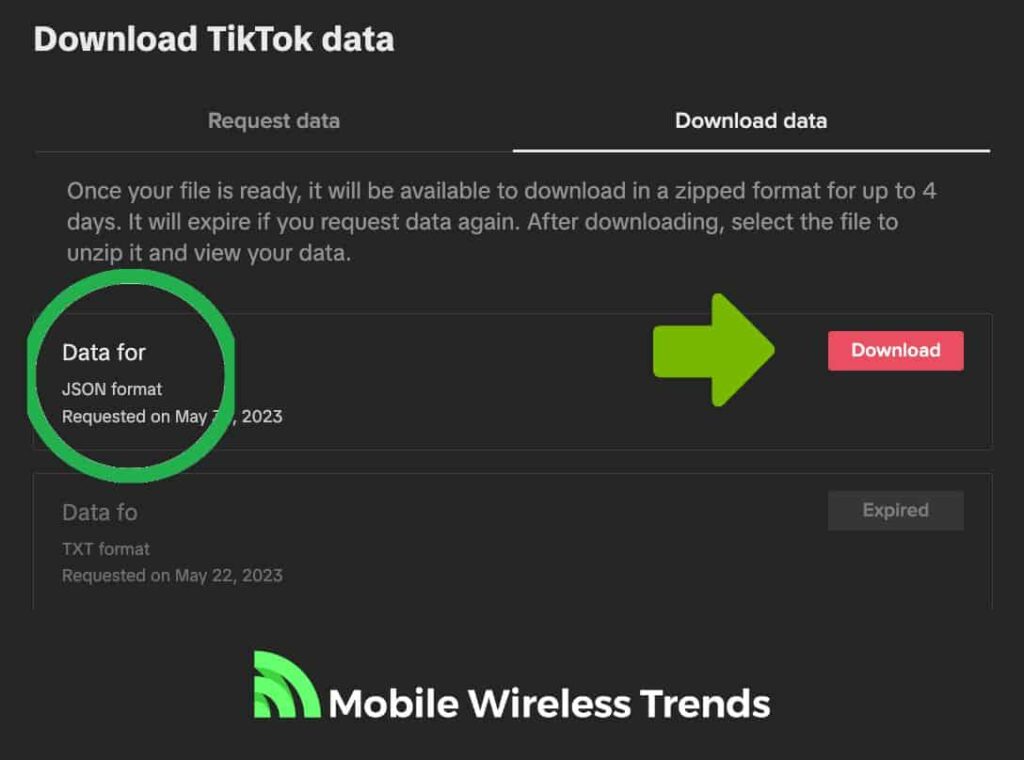 download tiktok requested data json