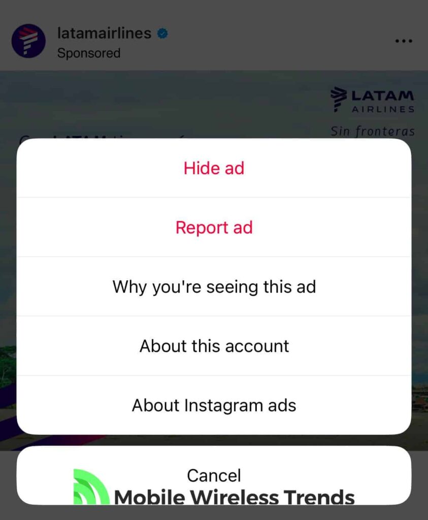 hide or report instagram ad